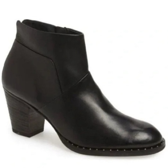 Paul Green Kathy Black Leather Heeled Studded Ankle Boots Size 7